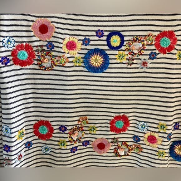 Lovely Talbots 3X Striped Sweater with Floral Embroidery, Sequins - Picture 3 of 8